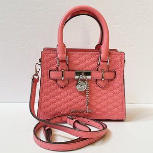 Michael Kors Hamilton MINI Satchel Shoulder Crossbody Bag Embossed MK Tea Rose